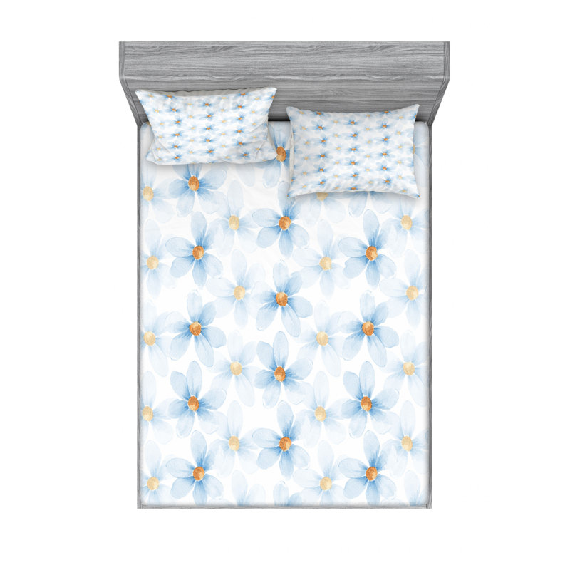 Microfiber Floral Sheet Set, Full Sheet + Fitted Sheet + 2 Pillowcases