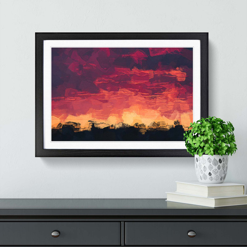 Flaming Skies in Abstract - Framed Print, 48cm H x 65cm W x 2cm D, Black Framed