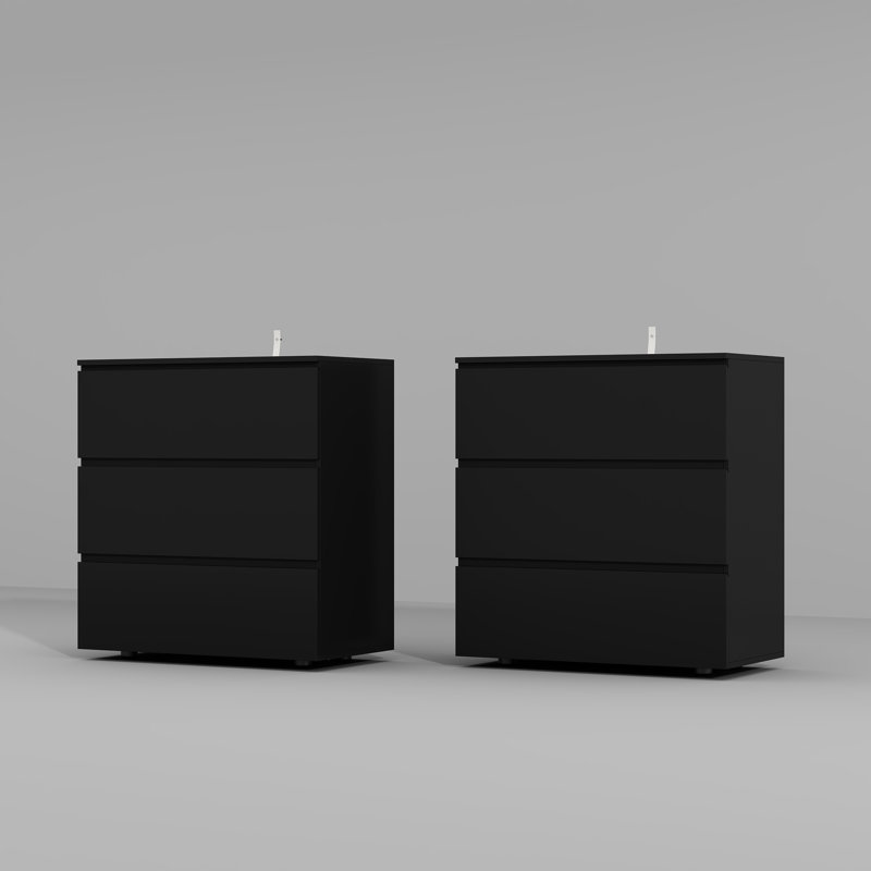 32.3"H Nightstand With 3 Drawers(Set Of 2), Black