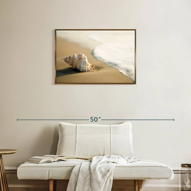 Coquillage sur la plage, Cadre flottant doré, 31 po x 21 po