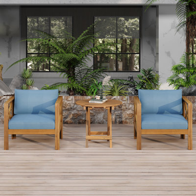 Ensemble de conversation d'extérieur en bois d'acacia avec coussins 3 pièces Kidd
