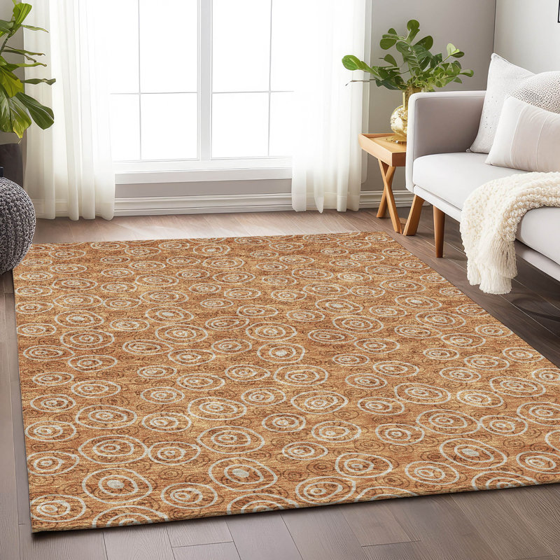 Premium Machine Washable Prisco Terracotta Rug, Rectangle 10' x 14'