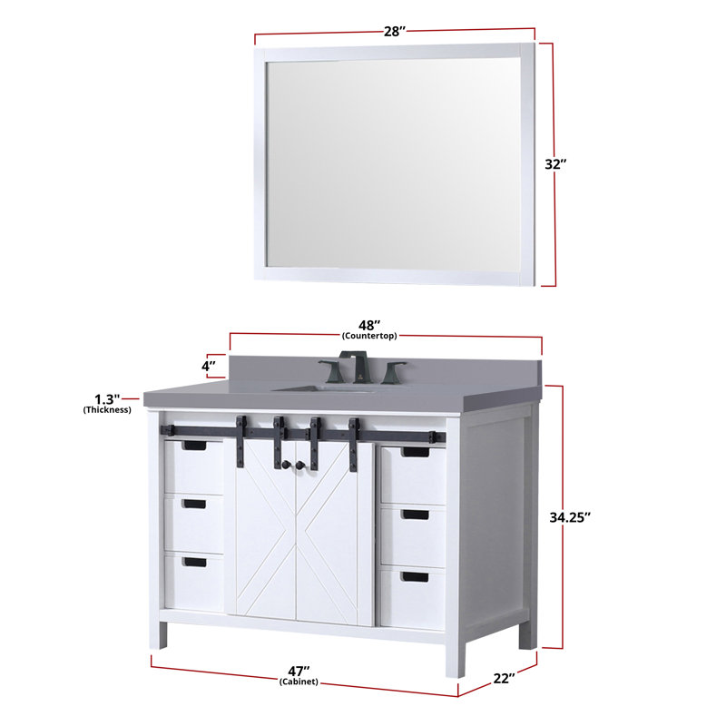 Marsyas 48 in W x 22 in D Single Bath Vanity Top with Faucet Set, White, Gray Quartz