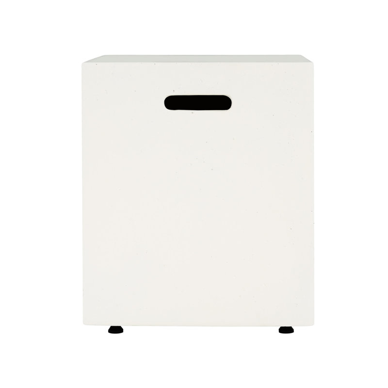 16X20 Inch White Tank Holder And Side Table, Modern Design With Concise Lines, Lightweight Concrete, Metal Stand, Ready To Go Table As A Holder, Design, Solid No Assembly Needed