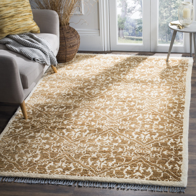 Jahiem Chevron Hand-Knotted Brown Area Rug, Rectangle 5' x 8'