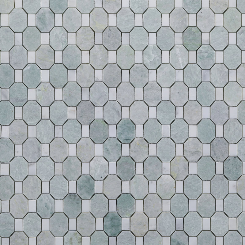 Adwolf Elongated Octagon Ming Green Marble Mosaic Wall & Floor Tile