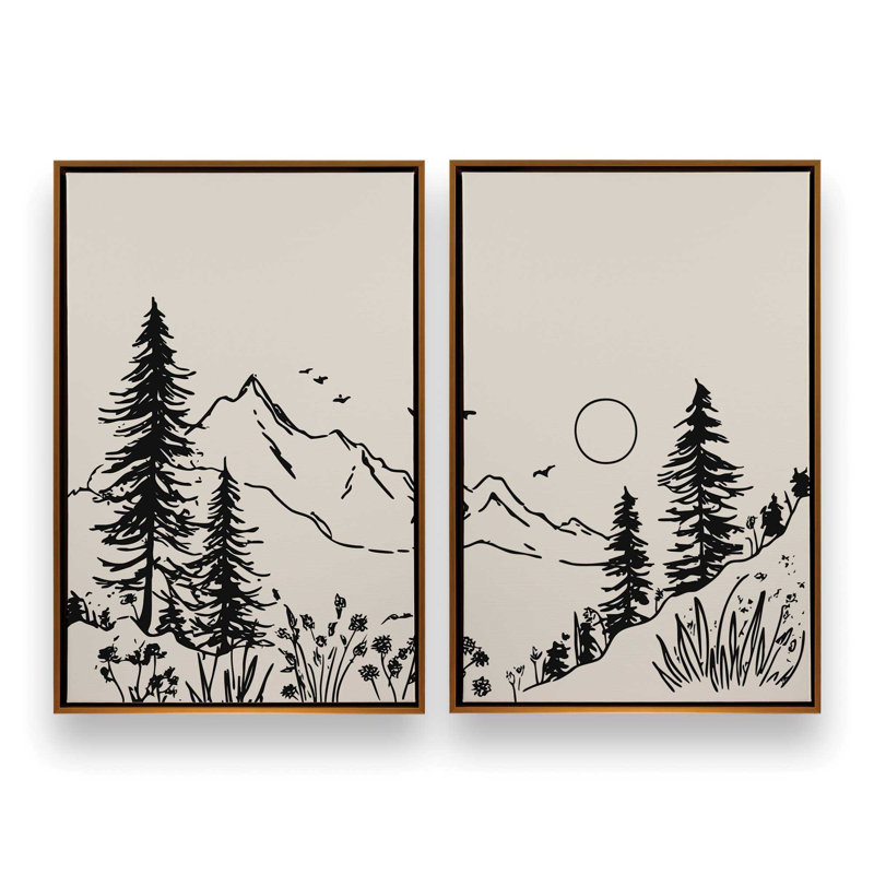 Whispering Peaks v3, ensemble de 2 impressions, Cadre flottant doré poli, 30 po x 20 po