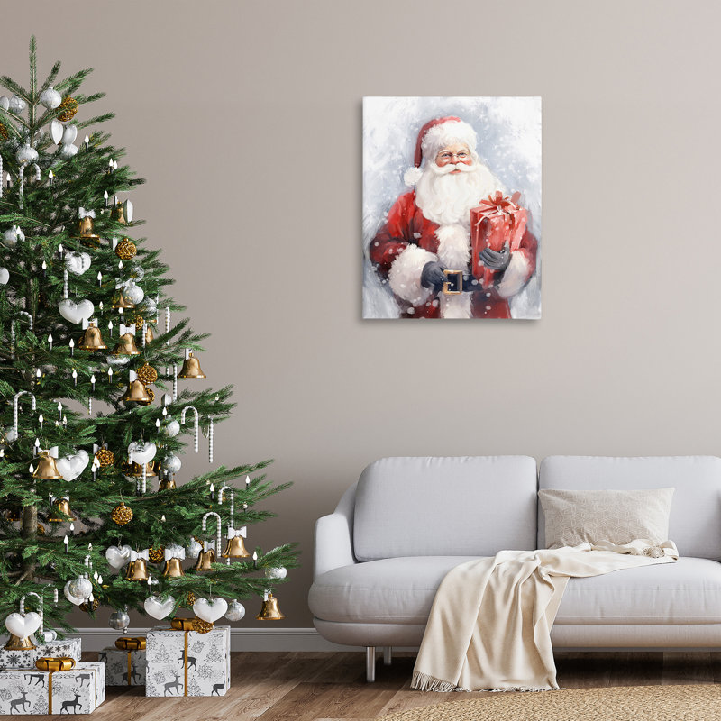 «Santa with Red Gift» par Ramona Murdock, H 40 po x l 30 po