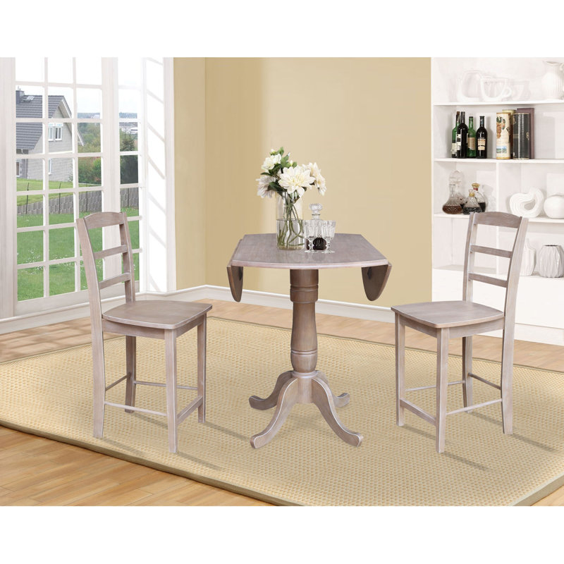Dekeshia Counter Height Drop Leaf Solid Wood Dining Set, Washed Gray Taupe