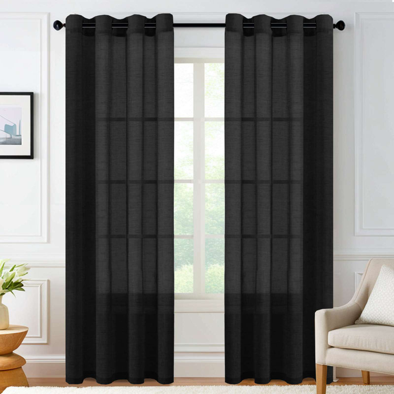 Rideaux semi-transparents avec œillets en mélange de lin - 37 po / 52 po de largeur, panneaux semi-privés et filtrant la lumière pour chambre à coucher 