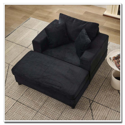 Corduroy Chaise Lounge Chair with Removable Storage Ottoman
