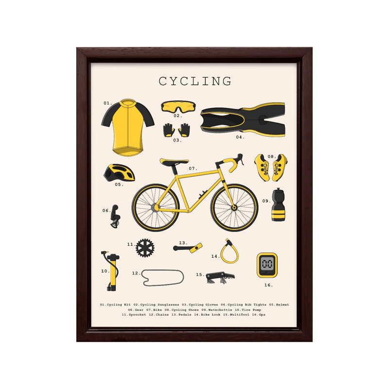 Les indispensables du vélo, Canvas, 12"H x 16"W, Brown Framed