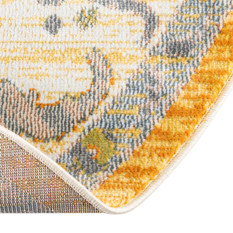 Tapis oriental jaune / beige / gris Haefner, Rond 8 pi 2 po