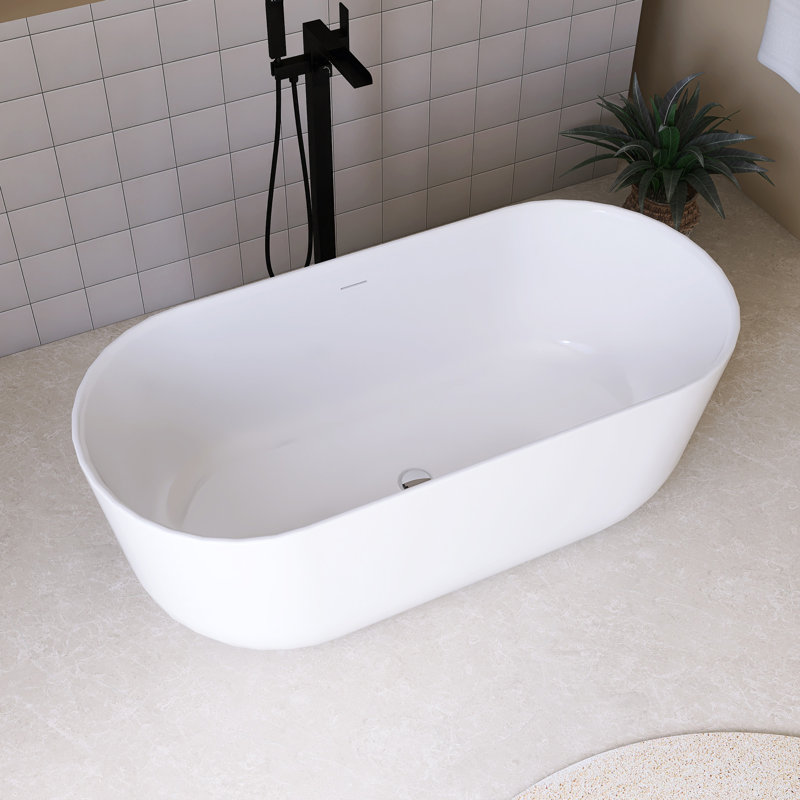 Baignoire de trempage autoportante 59 po en acrylique blanc brillant 59 po