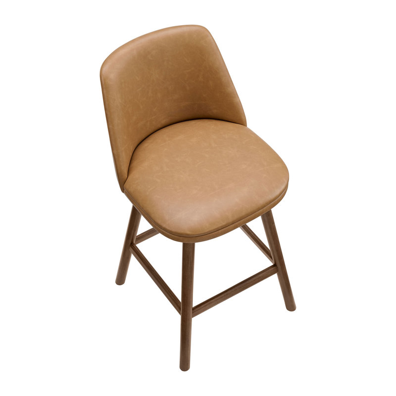  Rowan 26" Swivel Counter Stool, Walnut Finish w/ Brown Vegan Leather