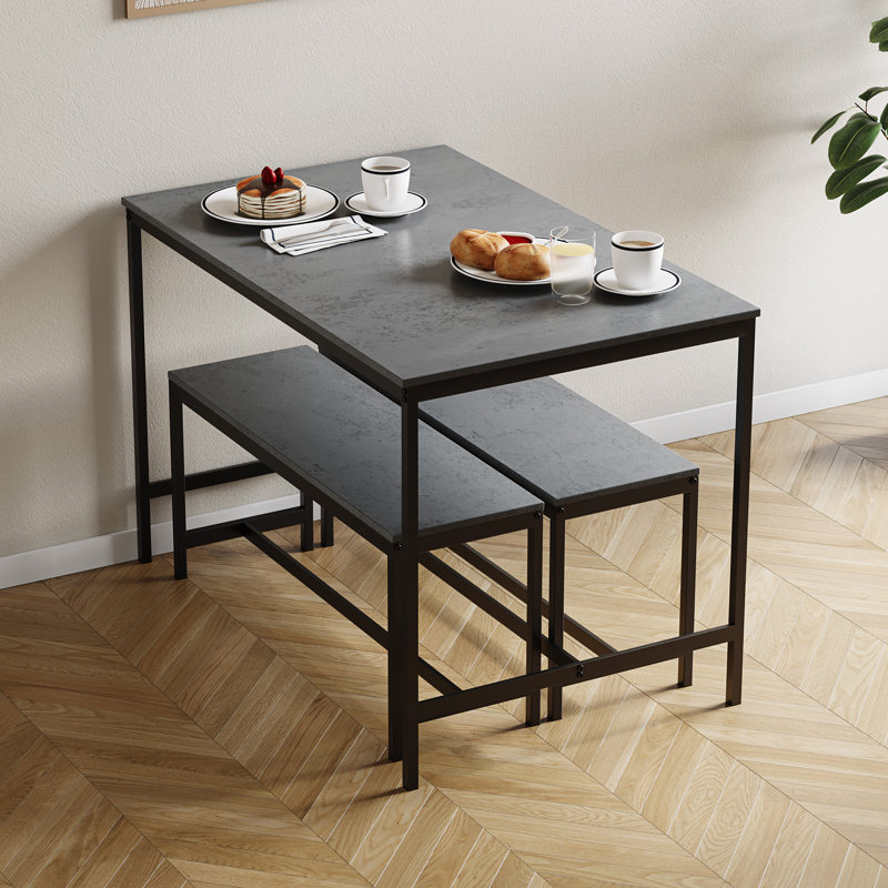 Abneer 4 - Person Dining Set, Black, Concrete Grey, Concrete Grey