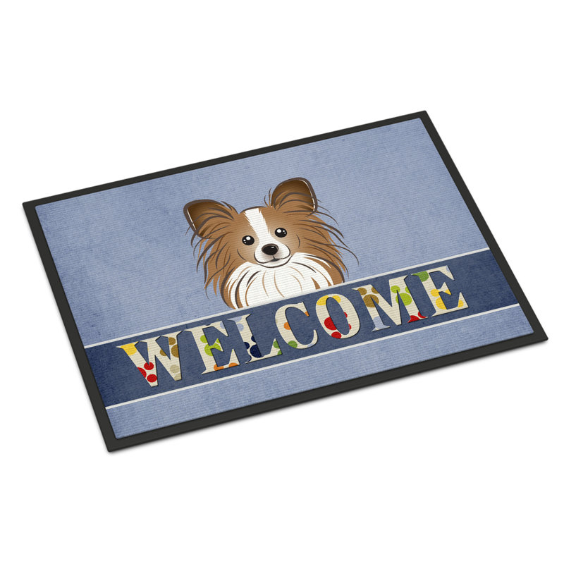Tapis de porte pour l’extérieur antidérapant papillon welcome, Rectangle 1 pi 6 po x 2 pi 3 po