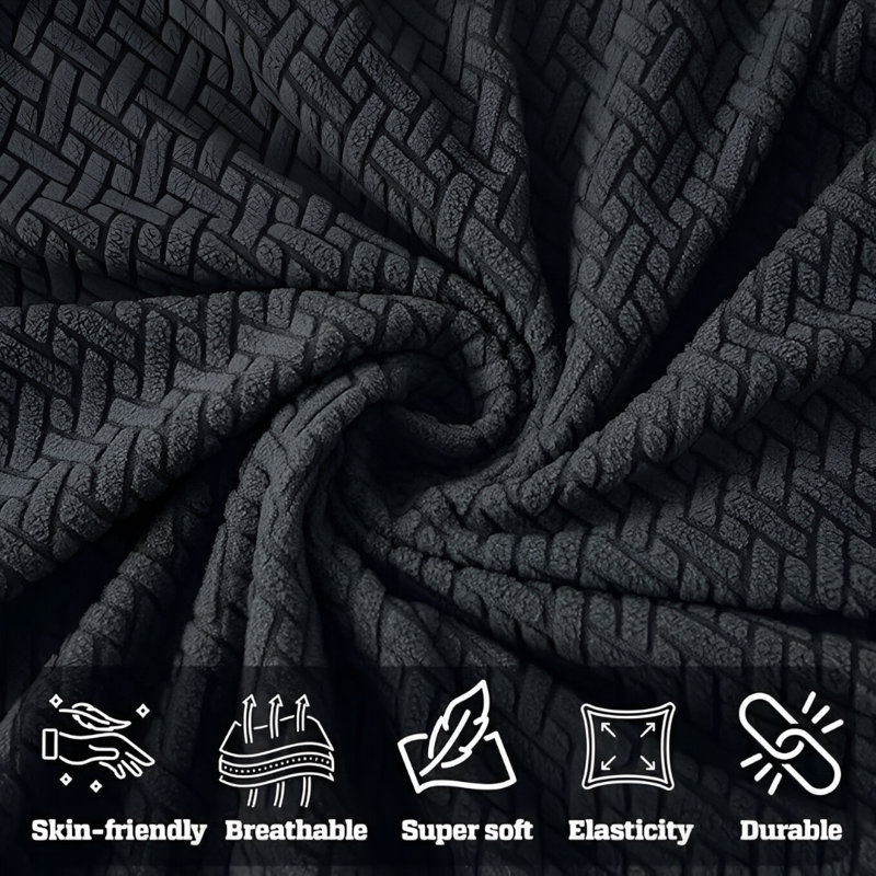 	Luxury Jacquard Pattern Spandex Sofa Cover - Stretch Slipcover for Sofa Protection, 	179cm H x 280cm W - (3 Seater), Black