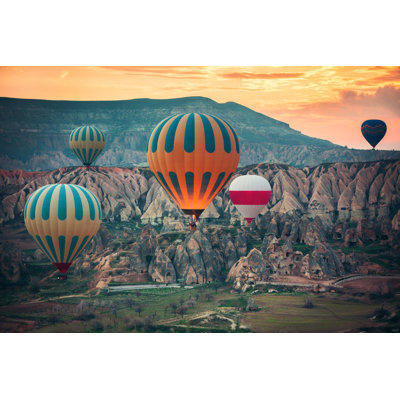 Hot Air Balloons Flying Over The Valley At Cappadocia Turkey - Wrapped Canvas Print