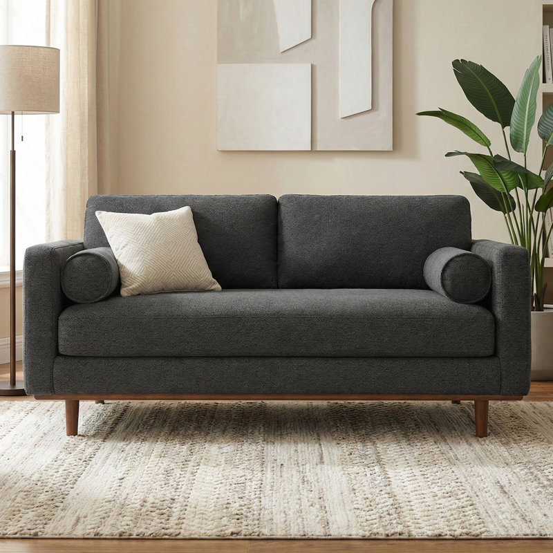Morrison Woven-Blend Fabric Mid-Century Modern Loveseat Sofa With Solid Wood Frame For Living Room, Charcoal Gray , 72" W