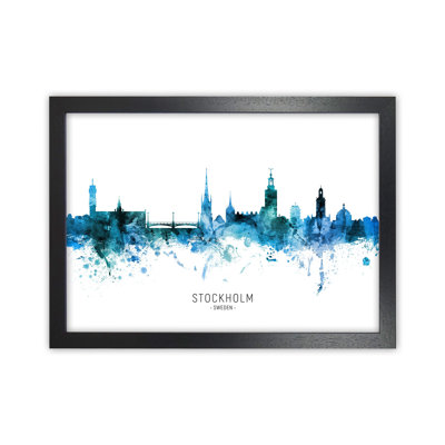 Stockholm Sweden Skyline Blue City Name by Michael Tompsett - Print