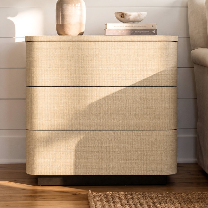 Table d'appoint à 3 tiroirs de 80 cm de large avec façade arrondie, Beige