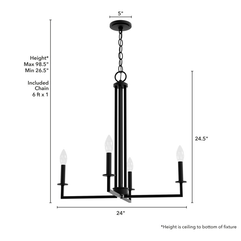 4 - Light Geometric Rectangle Chandelier, Natural Iron