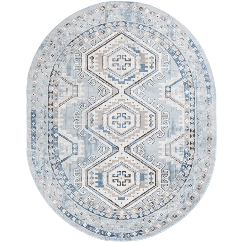 Contemporary Aden Rug Aqua Blue Color, Oval 7'10" x 10'