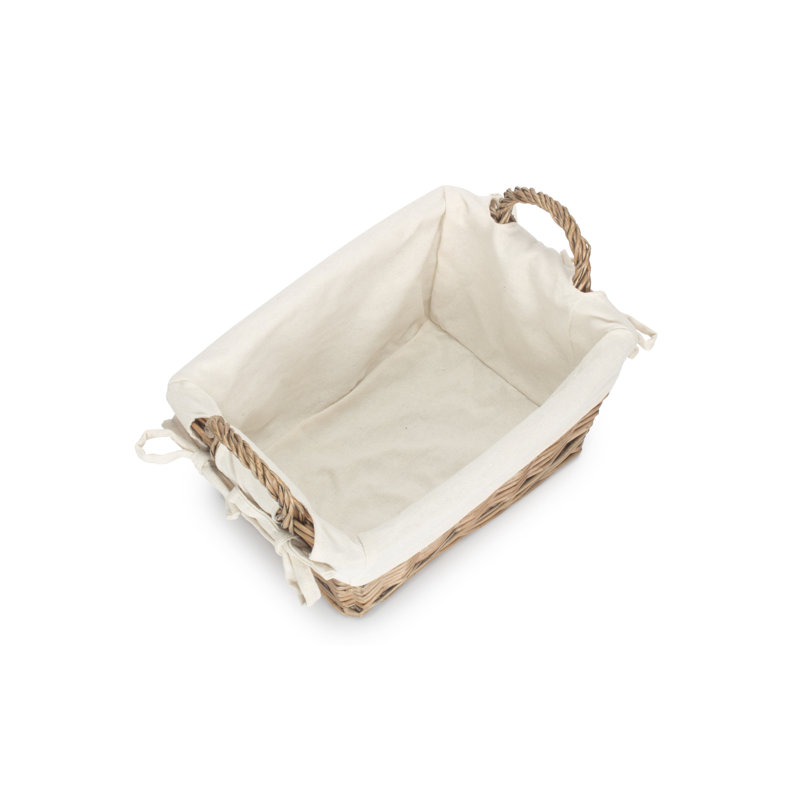 Wicker Lined Storage Basket with Handles, 22cm H x 24cm W x 34cm D