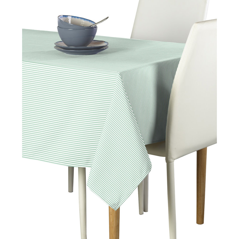 Cotton Striped Rectangular Tablecloth, 120" L x 60" W, Celadon