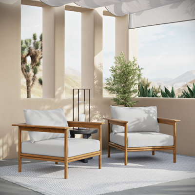 Wren Outdoor Patio Teak Wood Armchair Set Of 2 In Natural