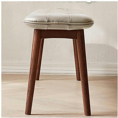 (Brown) Natural oak wood dining table and chair set, for living room, with leather cushion