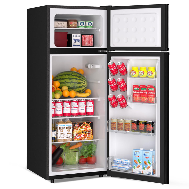 Black small refrigerator mini Fridge with Freezer 2 Door Fridge for bedroom 7.5 Cu.Ft Compact Refrigerator Quiet Energy Efficient Mini Fridge for Dorm Office Apartment