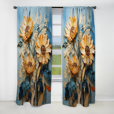 Erla - Rideau tournesols - Rideau floral occultant en velours - 1 panneau