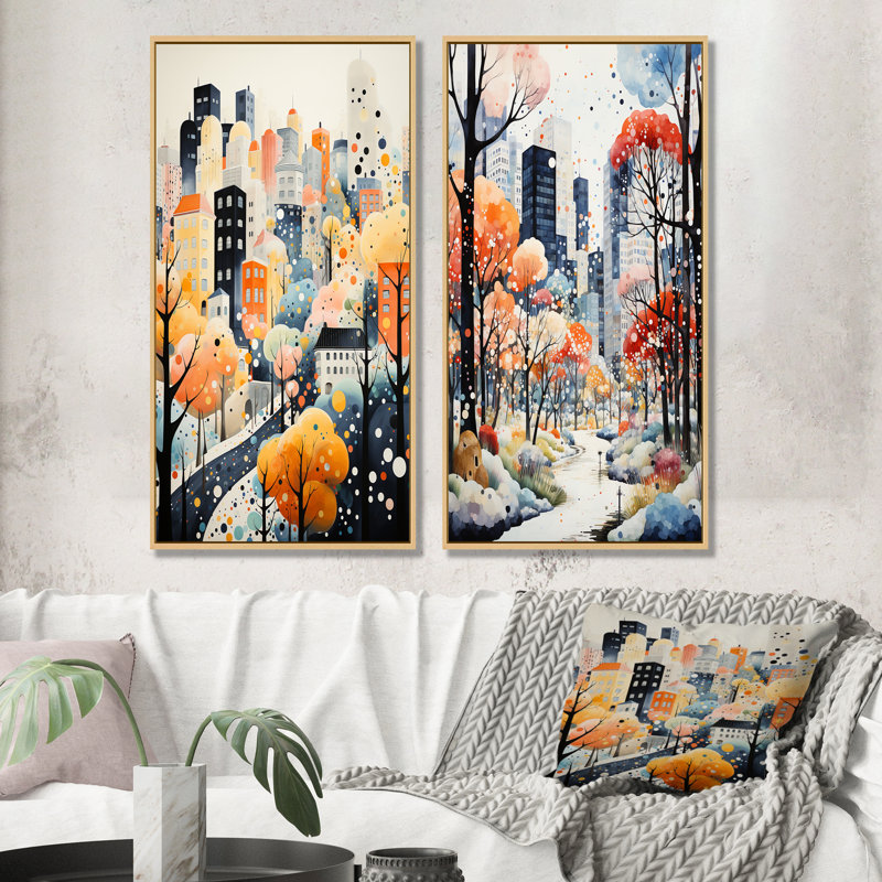 Autumn City Art Deco Charm I - ensemble de 2 impressions sur toile City Art Deco, Encadrement brun, H 28 po x l 25 po