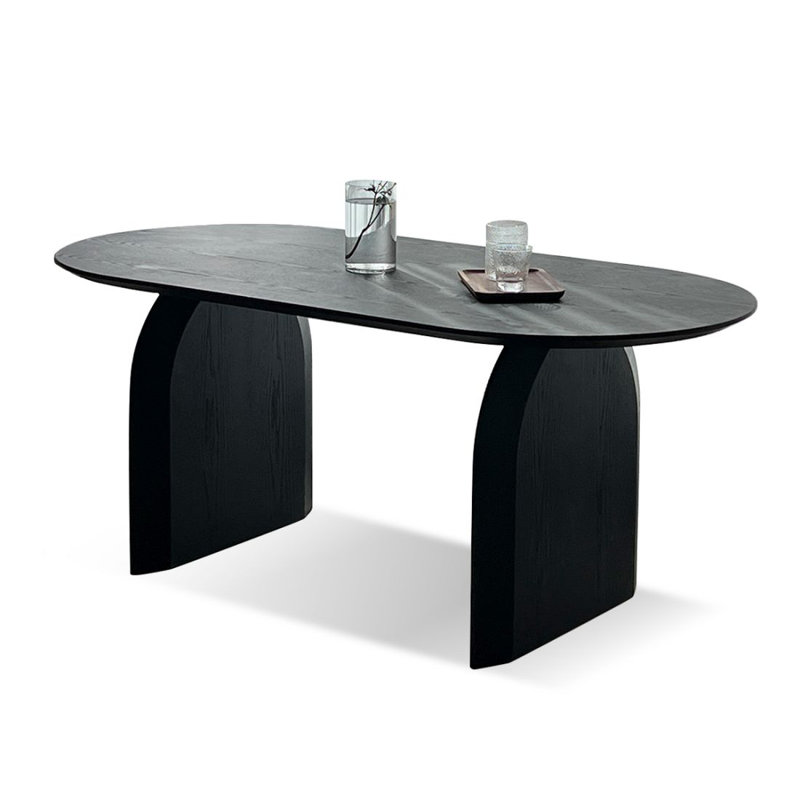 Bureau noir en bois massif de forme ovale pour un usage domestique, H 29,53 po x l 70,87 po x P 31,5 po