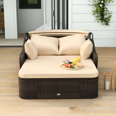 Patio Pe Rattan Daybed With Retractable Canopy Soft Cushions And Extra Pillows by Winston Porter