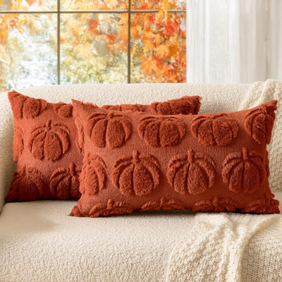 Housses de coussin automnales citrouille, décor lombaire 30 x 50 cm, couleur rouille, ensemble de 2, pour la maison. Taies d'oreiller décoratives de style ferme en fausse fourrure douce, idéales pour le porche, le canapé, le lit ou le salon.