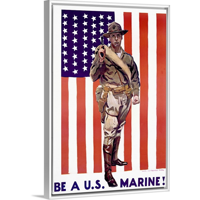 «Be A U.S. Marine», affiche rétro par James Montgomery Flagg, Cadre blanc, H 32 po x l 22 po x P 1,75 po