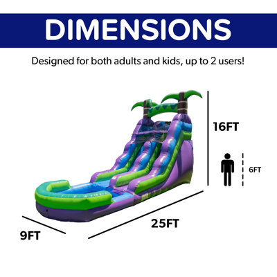 HeroKiddo 16 FT Purple Tropical Commercial Grade Water Slide with Splash Pool for Kids (with Blower)