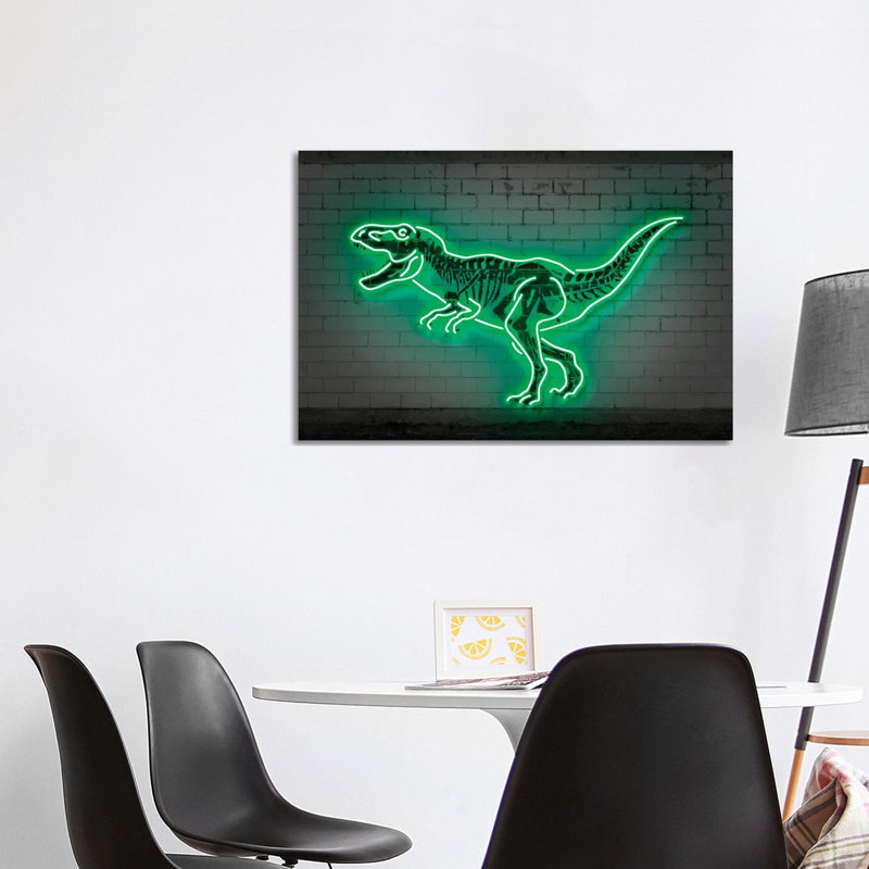 T-Rex Neon 1 Piece Wrapped Canvas Painting, 101.6 cm H x 66.04 cm W