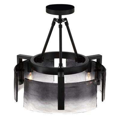 Vinesha 3-light Semi-Flush Mount in Matte Black with Smokey Water Glass