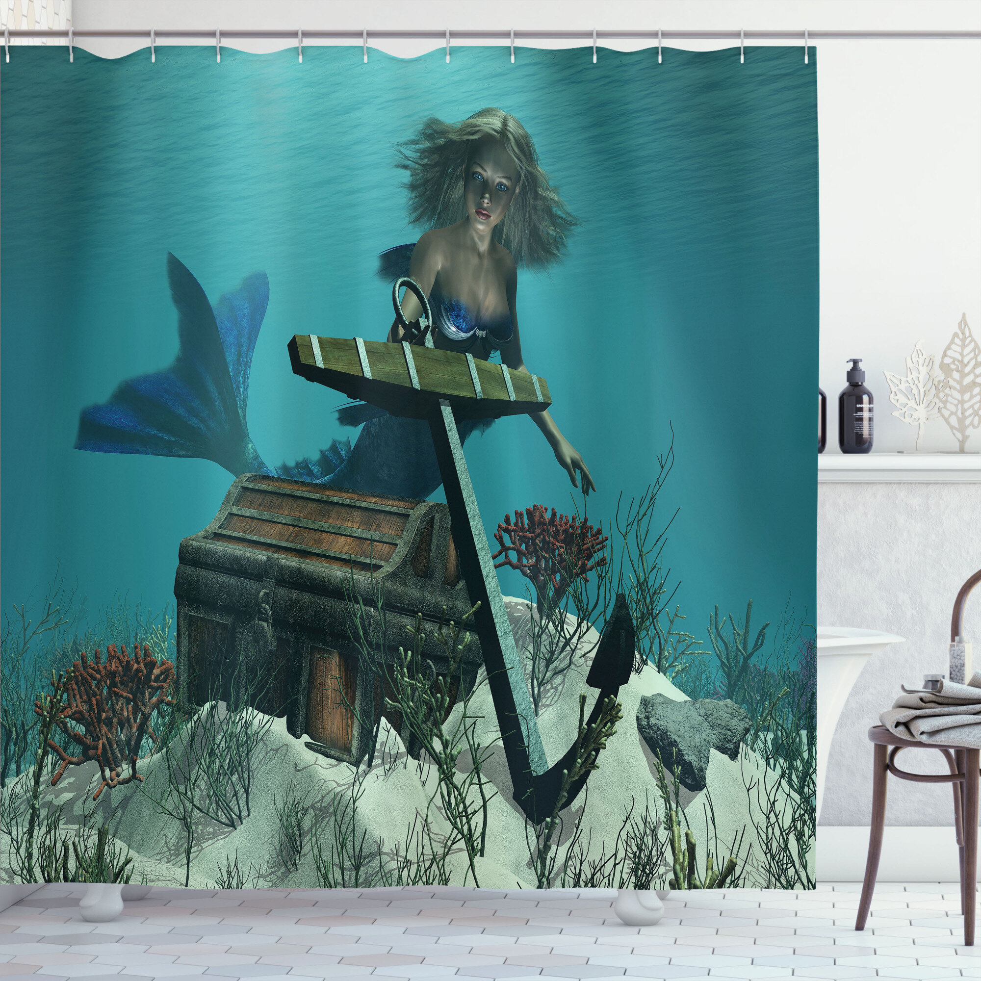 Mermaids Pirates Shower Curtain Sea Animals Brother Sister Shower