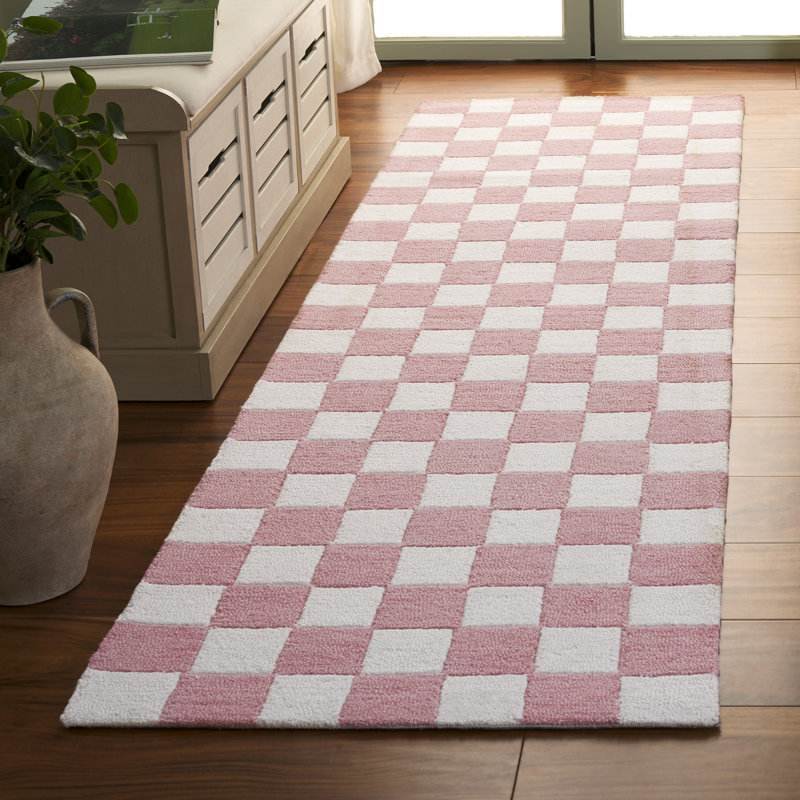 Schreck Ebony Hand Tufted Wool/Cotton Geometric Rug in Pink/Ivory, Runner 2'3" x 8'