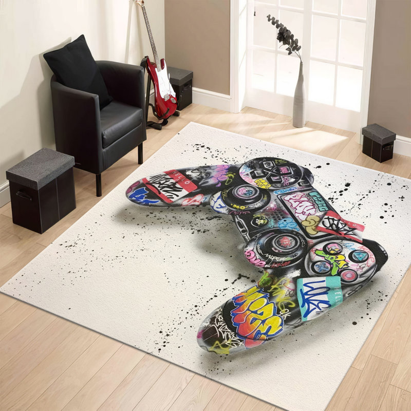 Non-Woven Thin Type Printed Rug with an Intricate Floral and Geometric Design Perfect for Enhancing Home Decor, Square 5'7"