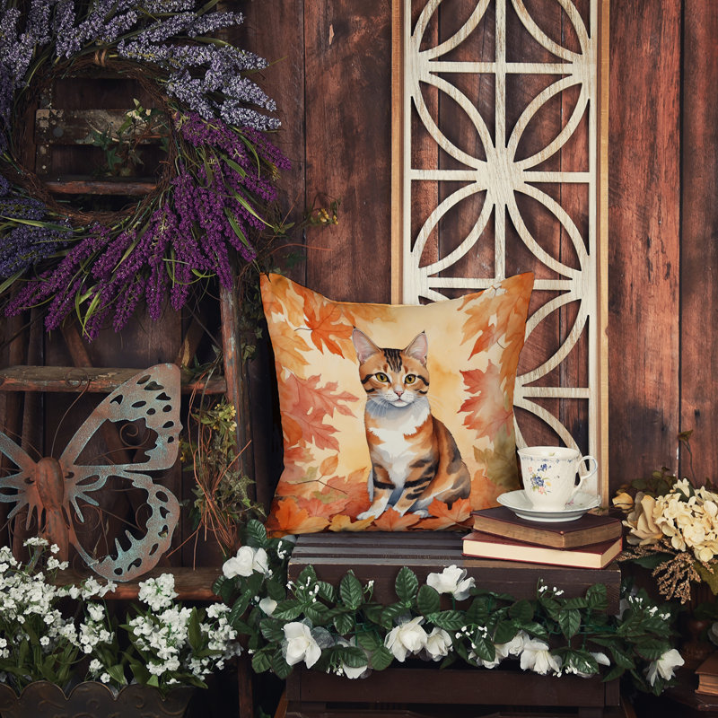 Coussin décoratif Bobtail coréen en feuilles d'automne, Carré 14 po