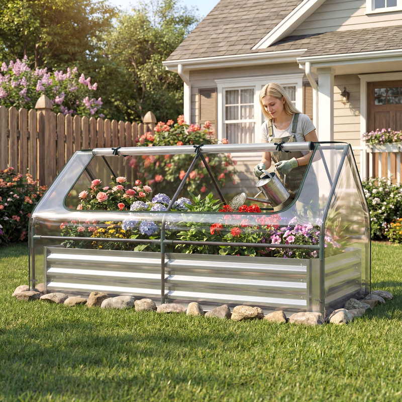 Raised Garden Bed, Silver/Clear