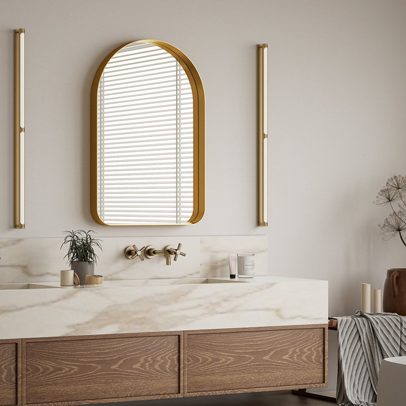 Miroir mural arqué pour salle de bain, Or, 38 po x 26 po