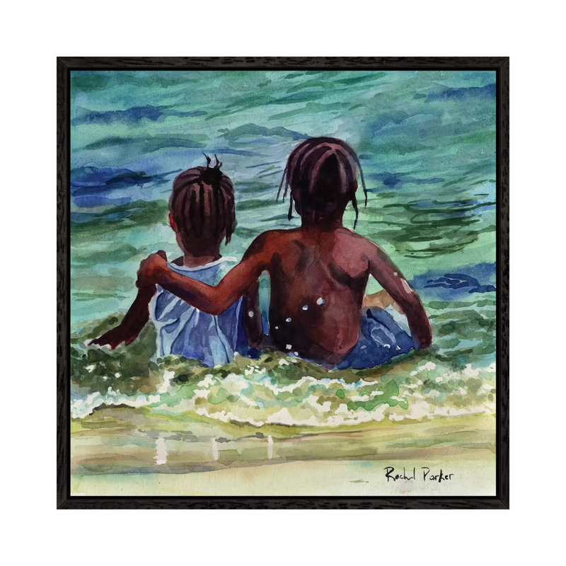 Caribbean Kids by Rachel Parker - Painting on Canvas, Black Framed, 45.72cm H x 45.72cm W x 3.81cm D