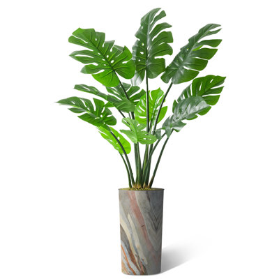 Arbre artificiel dans un pot de fleurs moderne, décoration d'arbre en soie artificielle Monstera (pot et arbre)